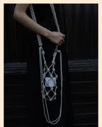 Sparkling rhinestone wine tote bag with knotted design, perfect for luxury wine gifts and elegant events.
