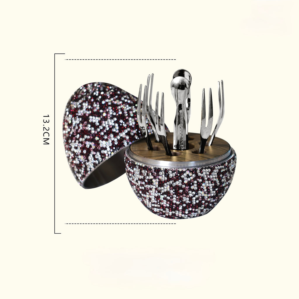 Luxury rhinestone wine accessory set with forks and spoons in a glittering case, 13.2cm tall