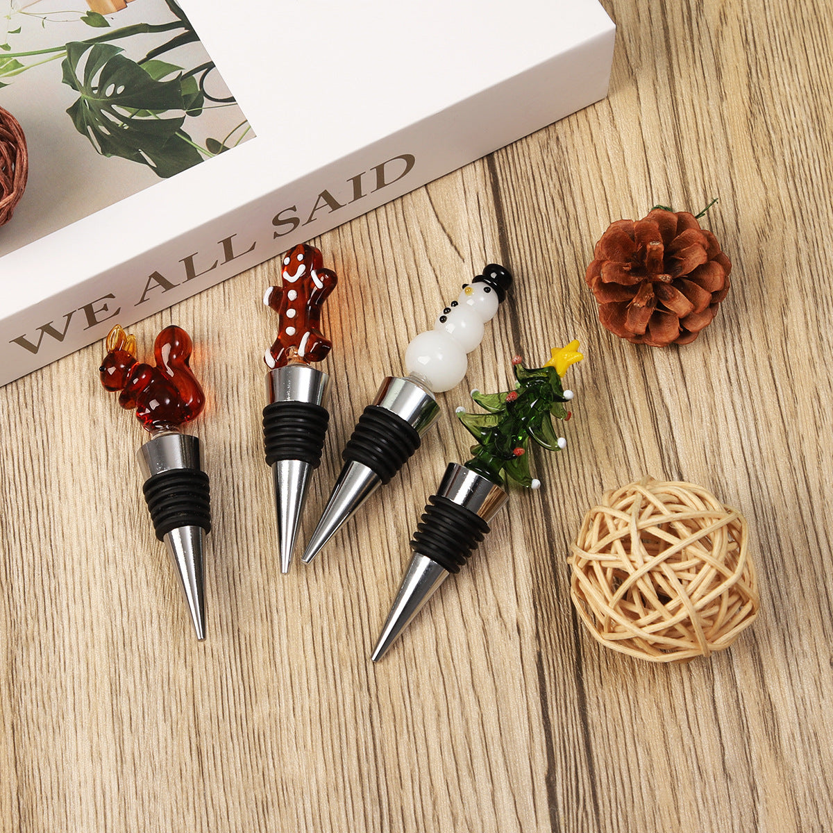 Christmas Wine Bottle Stopper with Glass Topper