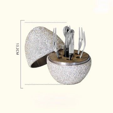 Luxury rhinestone wine accessory set with corkscrew and foil cutter, 13.2cm diameter