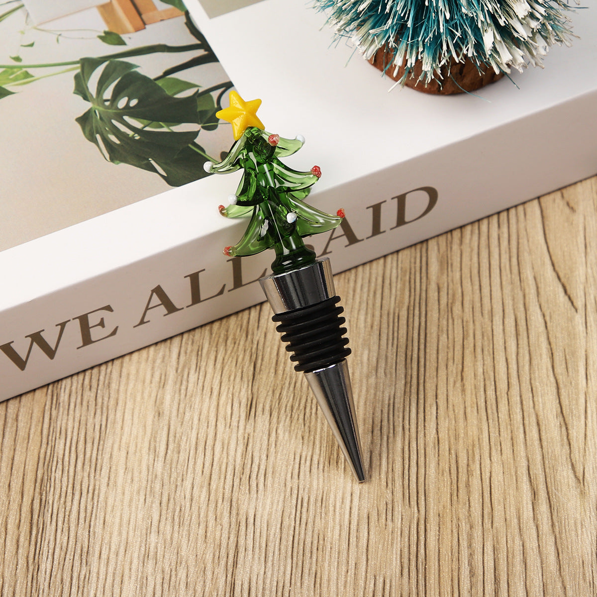 Christmas Wine Bottle Stopper with Glass Topper