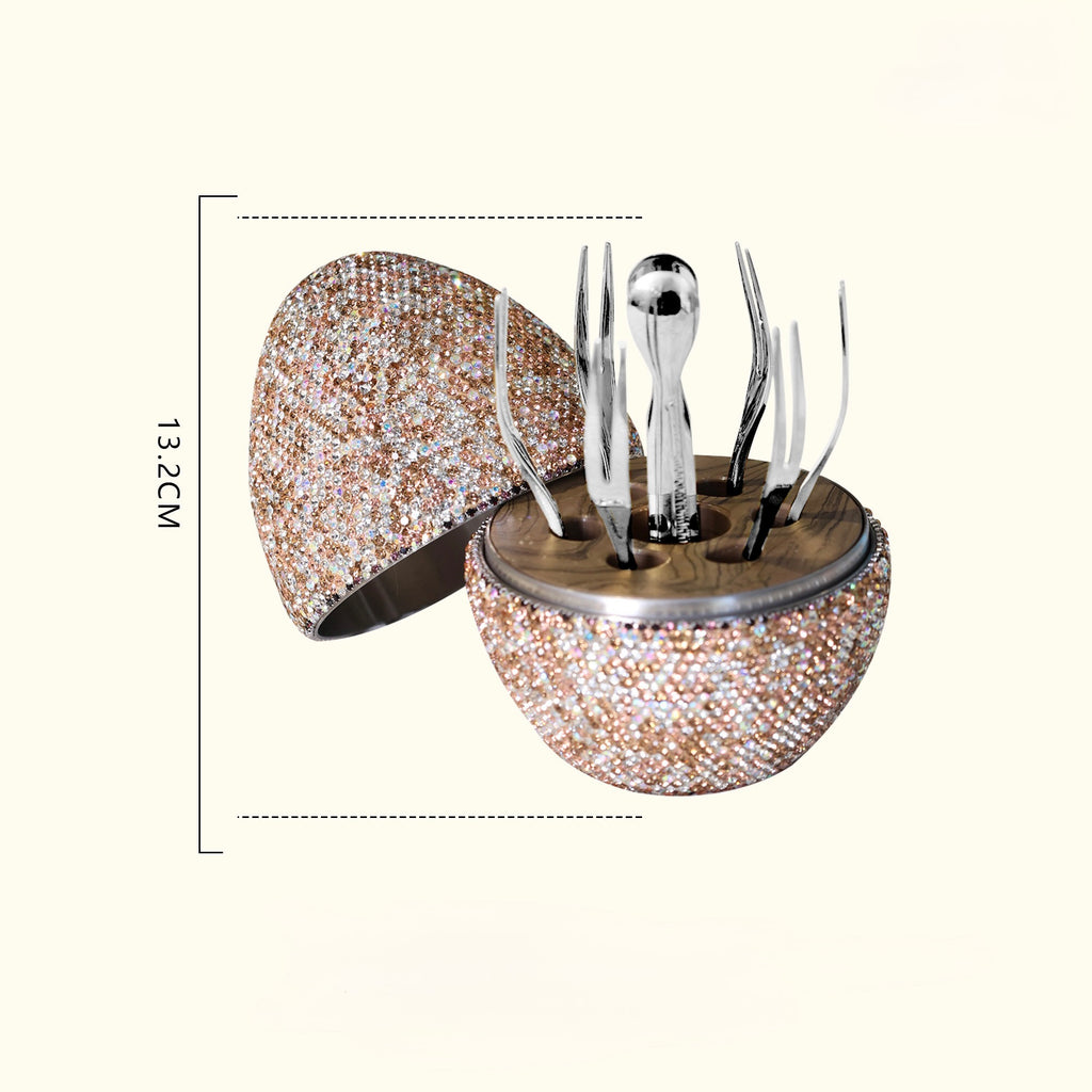 Luxury rhinestone wine opener set with foil cutter and corkscrew in glittering rose gold case, 13.2cm