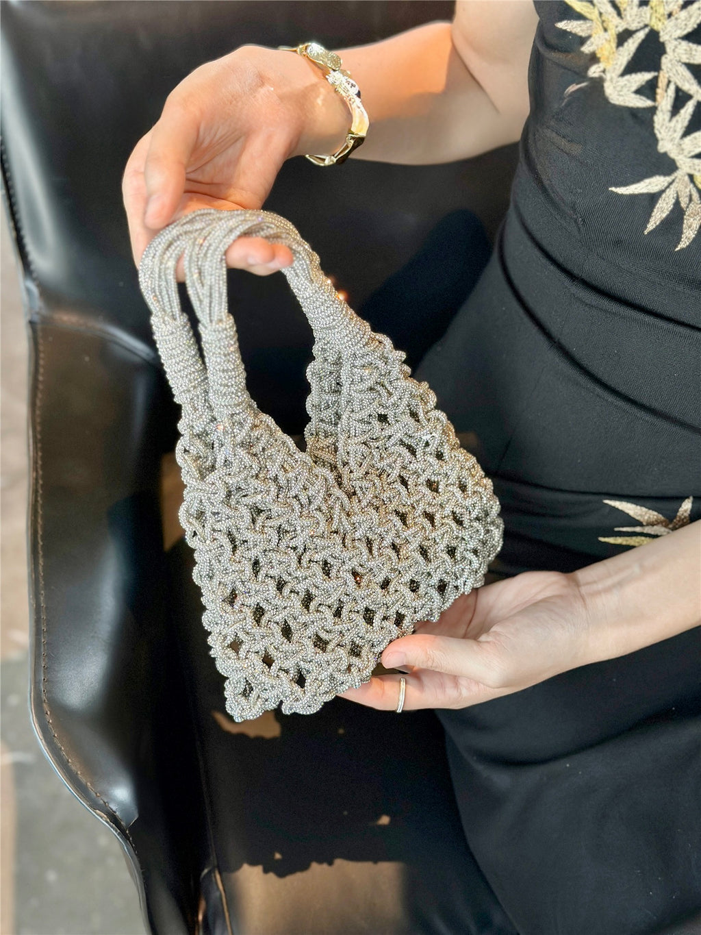 Sparkling rhinestone wine tote bag, luxury gift accessory for weddings and parties