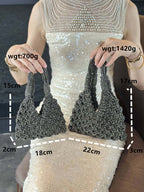 Elegant beaded wine tote bags in two sizes, perfect for luxury wine gifts and celebrations.