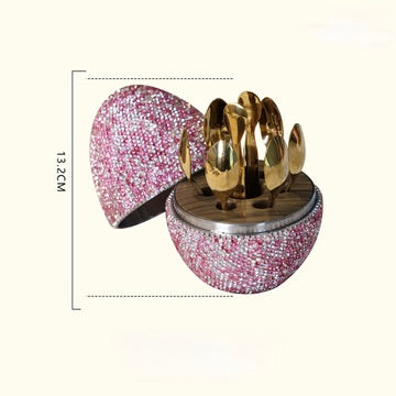 Pink rhinestone wine bottle holder with gold accents, 13.2cm diameter, luxury wine gift accessory
